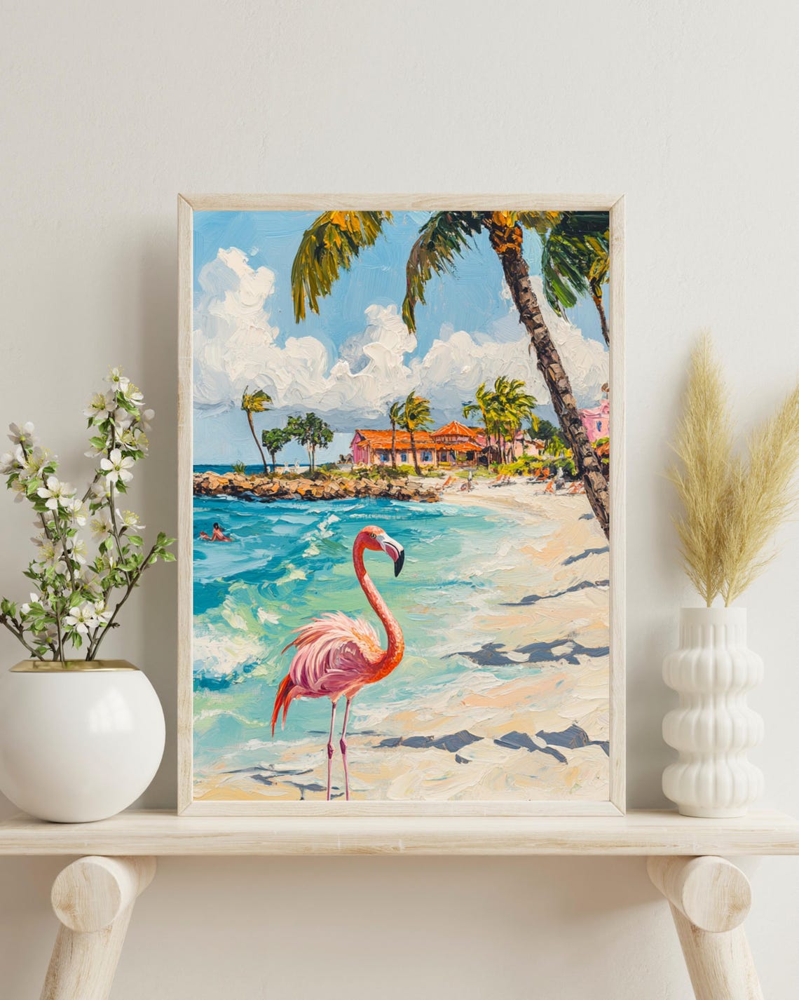 Aruba Flamingo Beach Travel Poster, Caribbean Gift