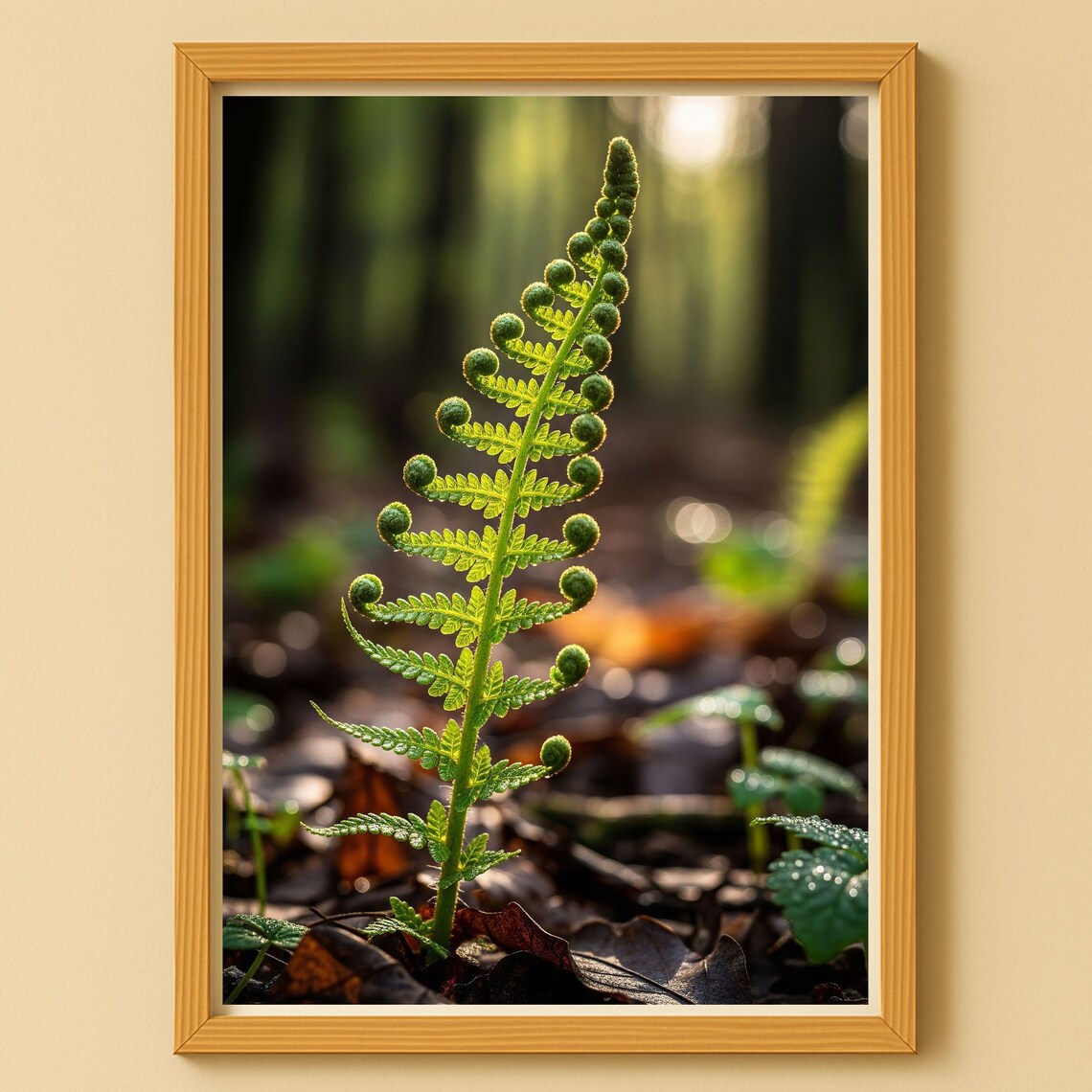 Fern Frond Forest Sunlight Macro Botanical Nature Photography Poster