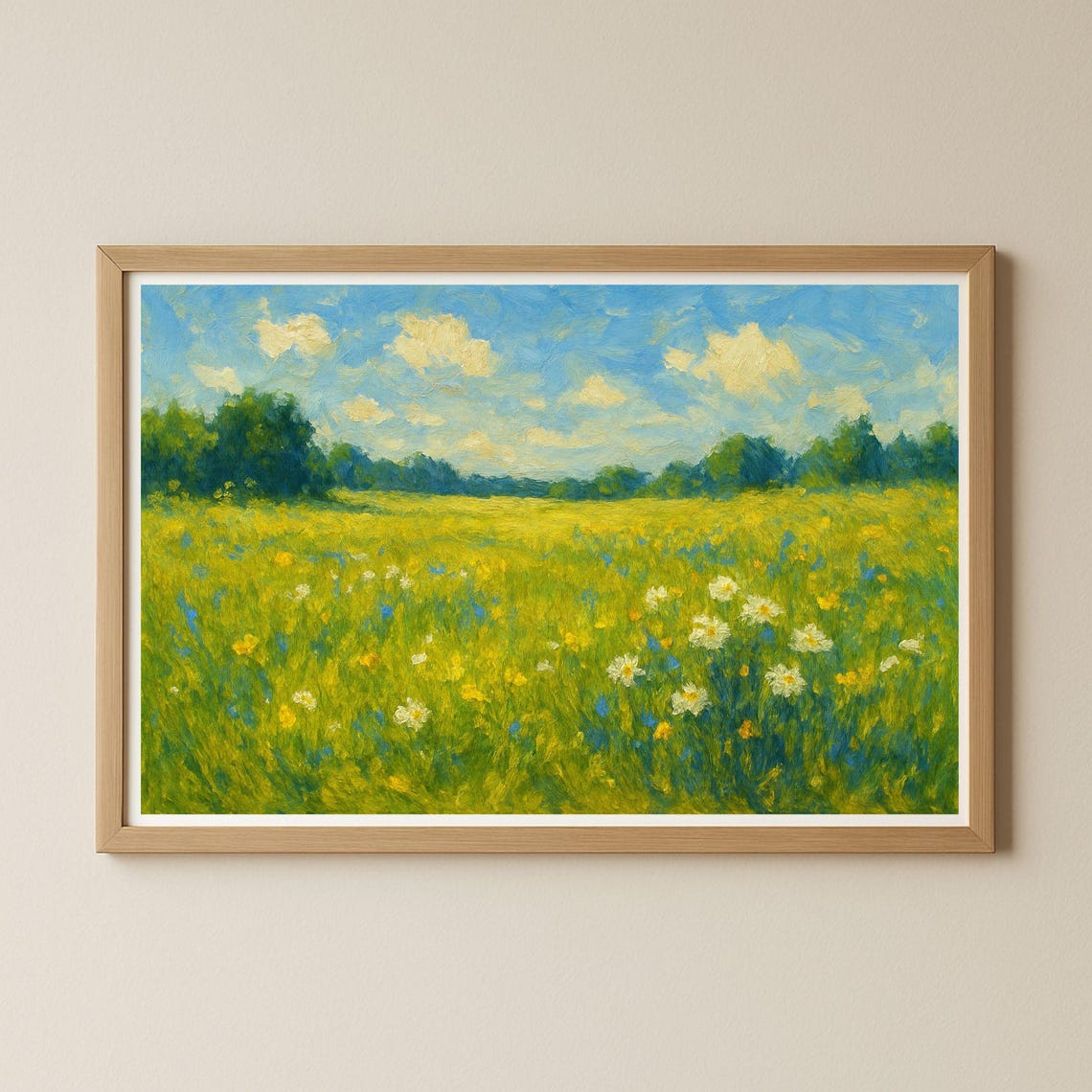 Summer Meadow Wildflowers Impressionist Style Sunny Landscape Print