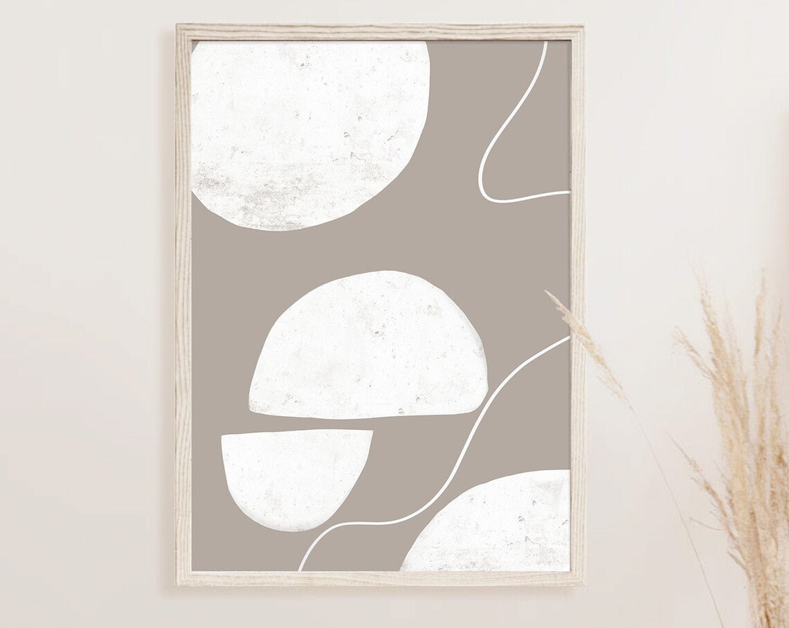 White Pebble Shapes Abstract Art Taupe Minimalist Modern Poster