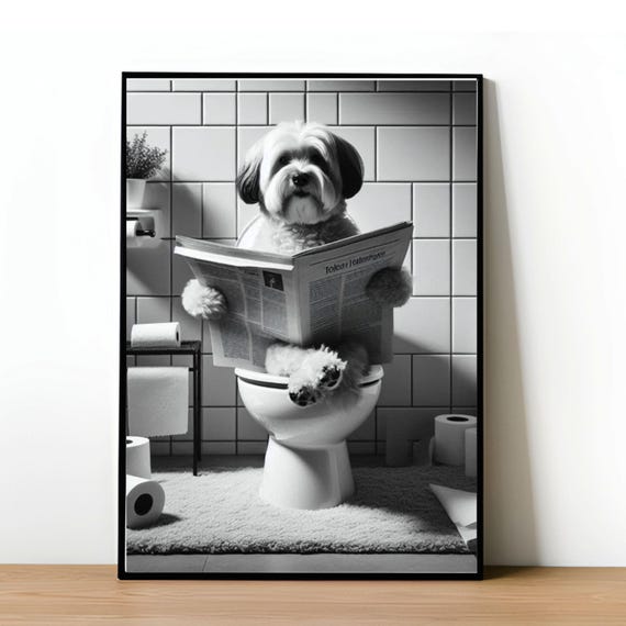 Funny Havanese Bathroom Wall Art Havanese Sitting On Toilet Havanese Bathroom Decor Pet In Toilet Havanese Owner