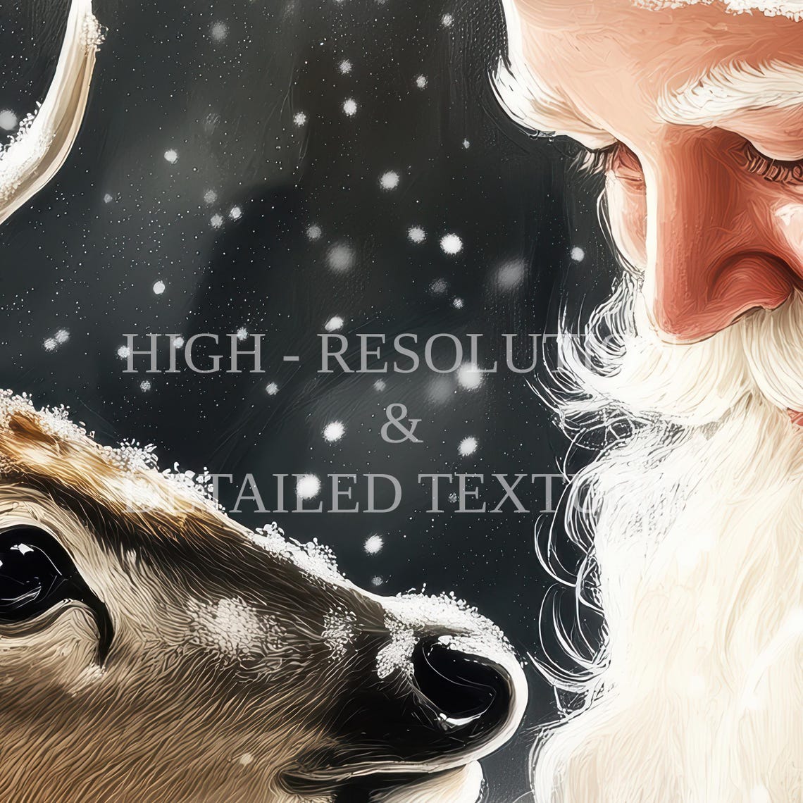 Santa Claus Hand Feeding a Gentle Deer in Falling Snow Poster - Image 3
