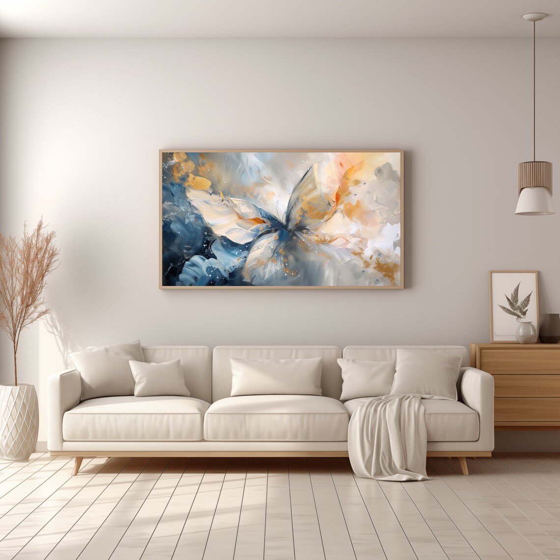 Abstract Blue and Gold Butterfly Frame TV Art Painting Poster - Image 2