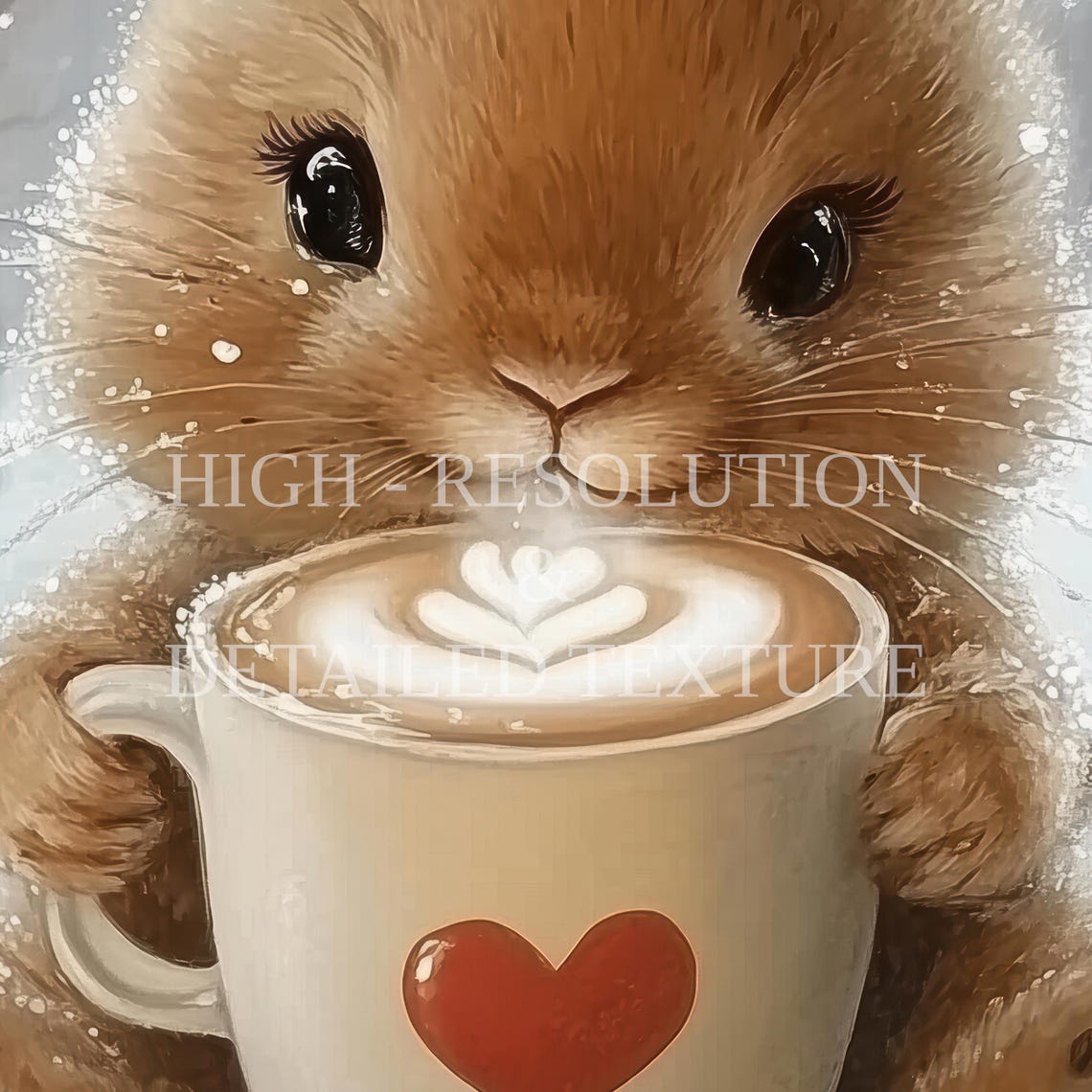 Cute Bunny with Latte by Snowy Window Valentine Coffee Poster - Image 2