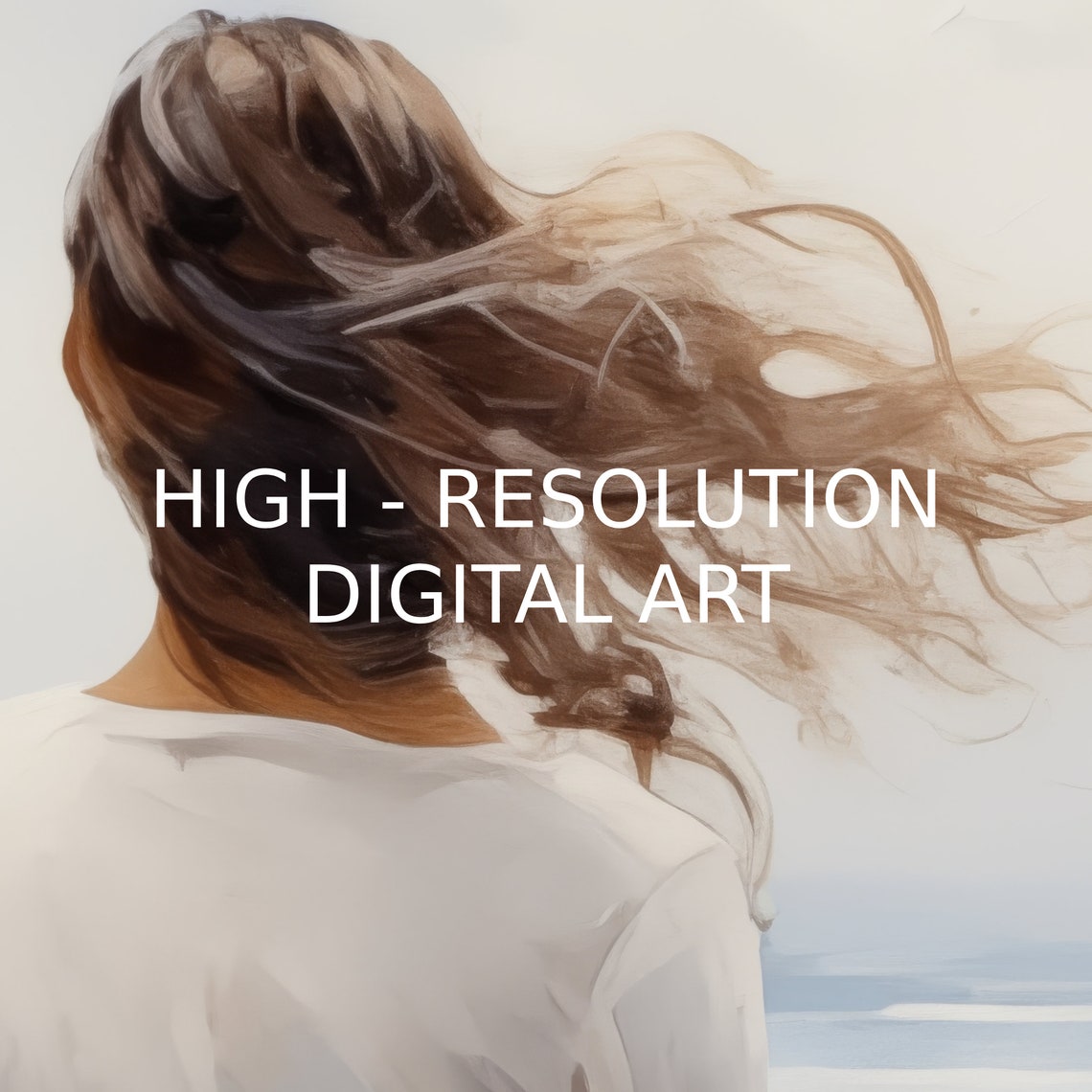 Woman On The Windy Shore Painting Vintage Woman Portrait Landscape Oil Painting Oil Painting Wall Art - Image 2