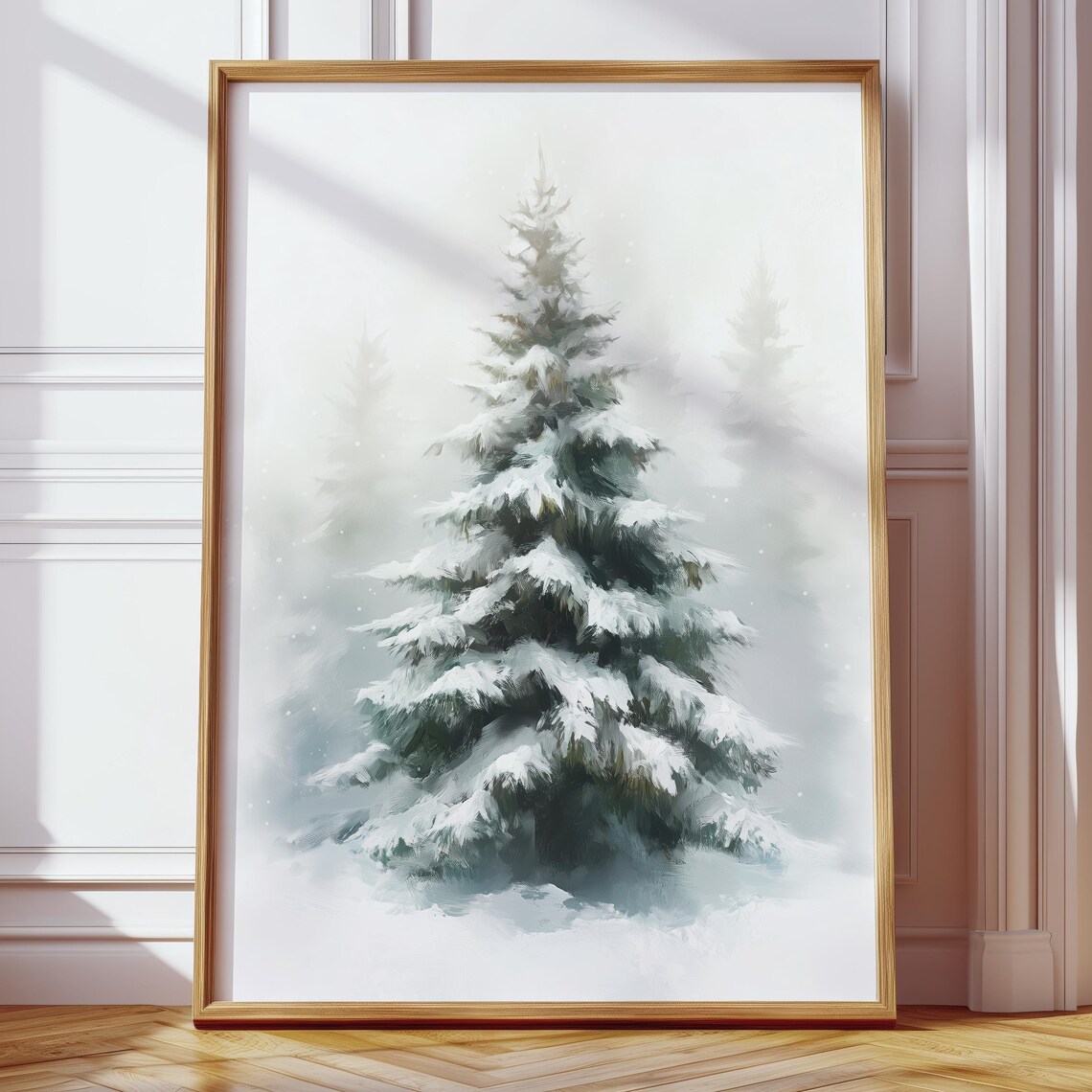 Snowy Evergreen Tree Watercolor Painting Winter Woodland Poster - Image 4