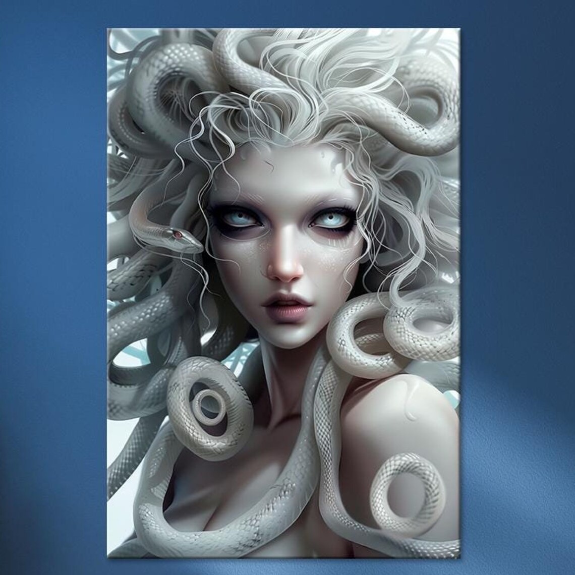 Medusa Gorgon Portrait White Snakes Greek Mythology Fantasy Art Print