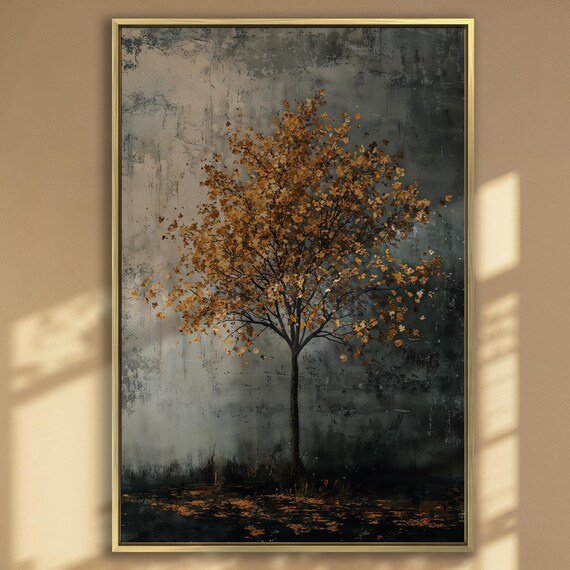 Solitary Tree With Golden Leaves, Autumn Art Print