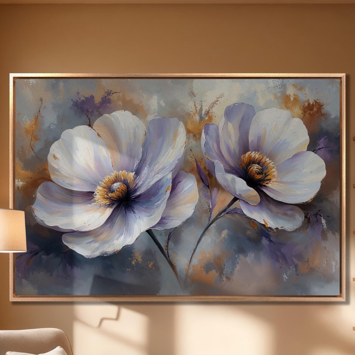 White Anemone Flower Duo Painted In Lavender Botanical Poster