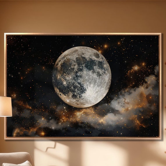 Celestial Beauty Wall Art Moonlit Nights And Starry Skies Print Lunar Landscape Decor Full Moon Poster Gift Idea Ready To Hang