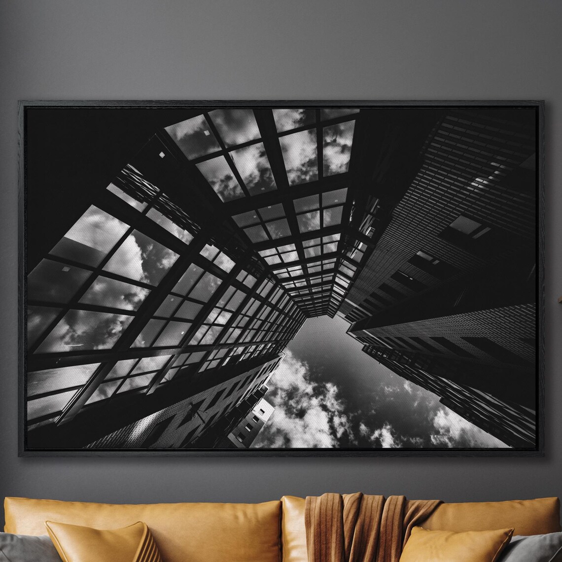 Black White Skyscrapers from Below Urban Architecture Photo Poster
