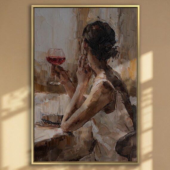 Impressionist Woman Holding Red Wine Glass Oil Painting Poster