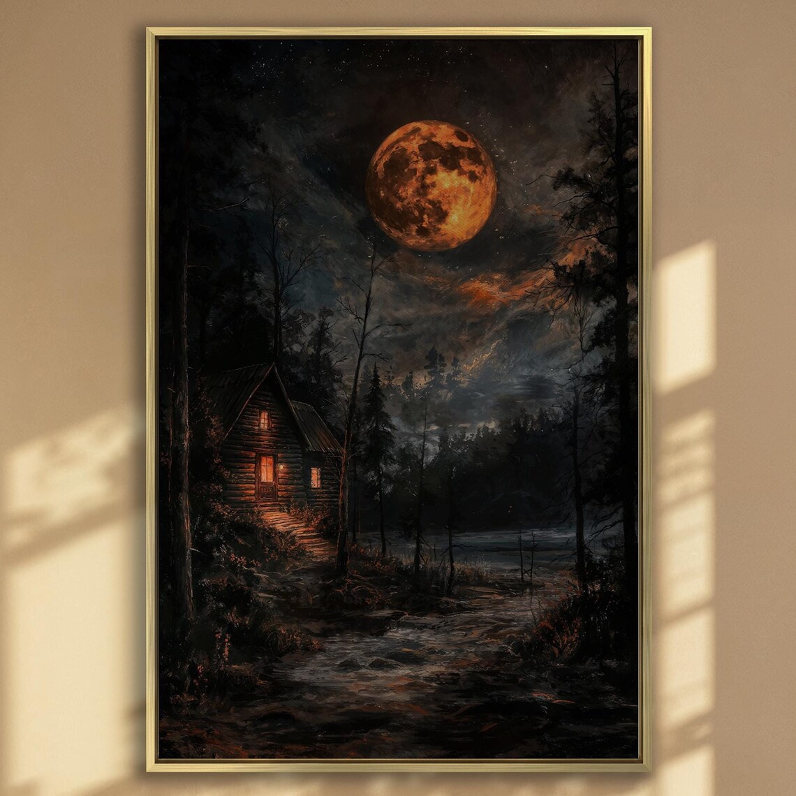 Moonlit Cabin Farmhouse Starry Skies Art Print