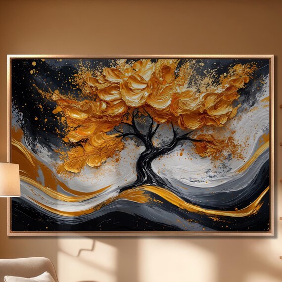 Vibrant Abstract Tree Wall Art Black And Gold Nature Painting Print Living Room Wall Decor Large Poster Luxury Artwork Ready To Hang