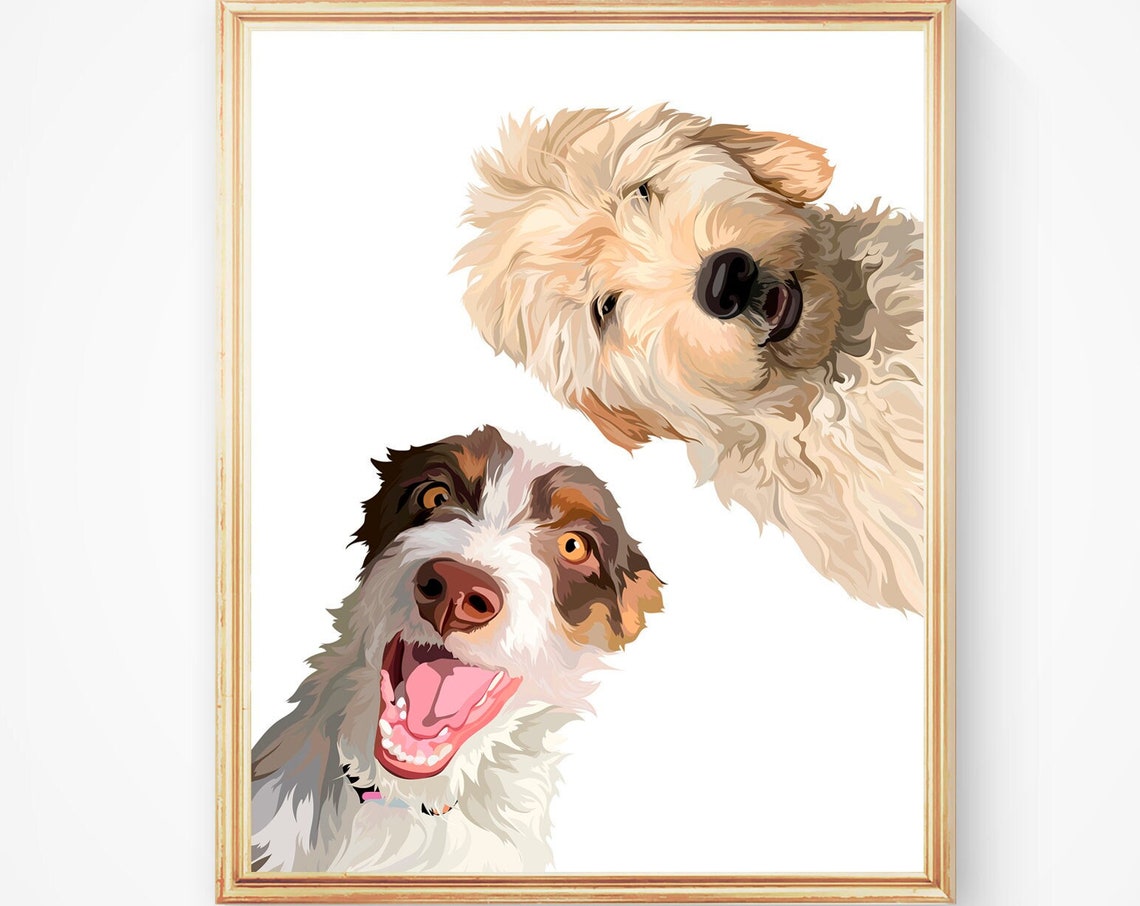 Pet Painting Of 2 Dog Peekaboo Custom Pet Portrait Pet Portrait Dog Memorial Portrait Peekaboo Custom Illustration Portrait Dog Art