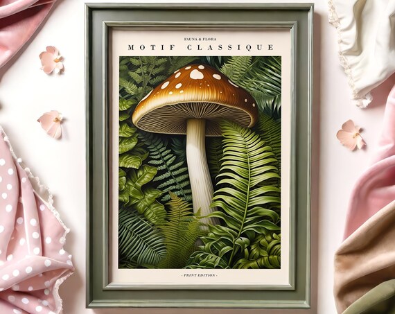 Luxury Mushroom Poster Botanical Wall Art Fauna Flora Motif Classique Print Edition Elegant Mushroom And Fern Art Print William Morris