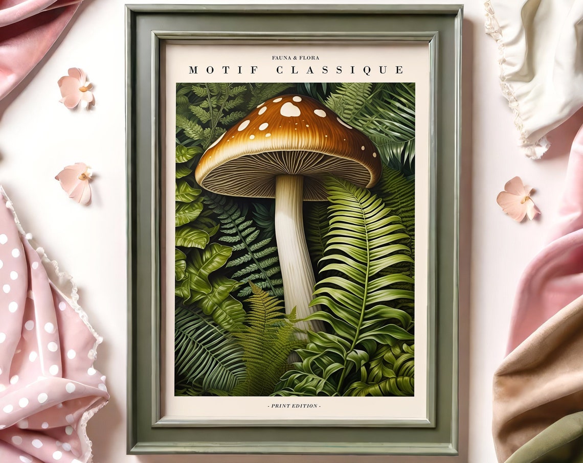 Motif Classique Mushroom Fern Botanical Vintage Nature Decor Poster