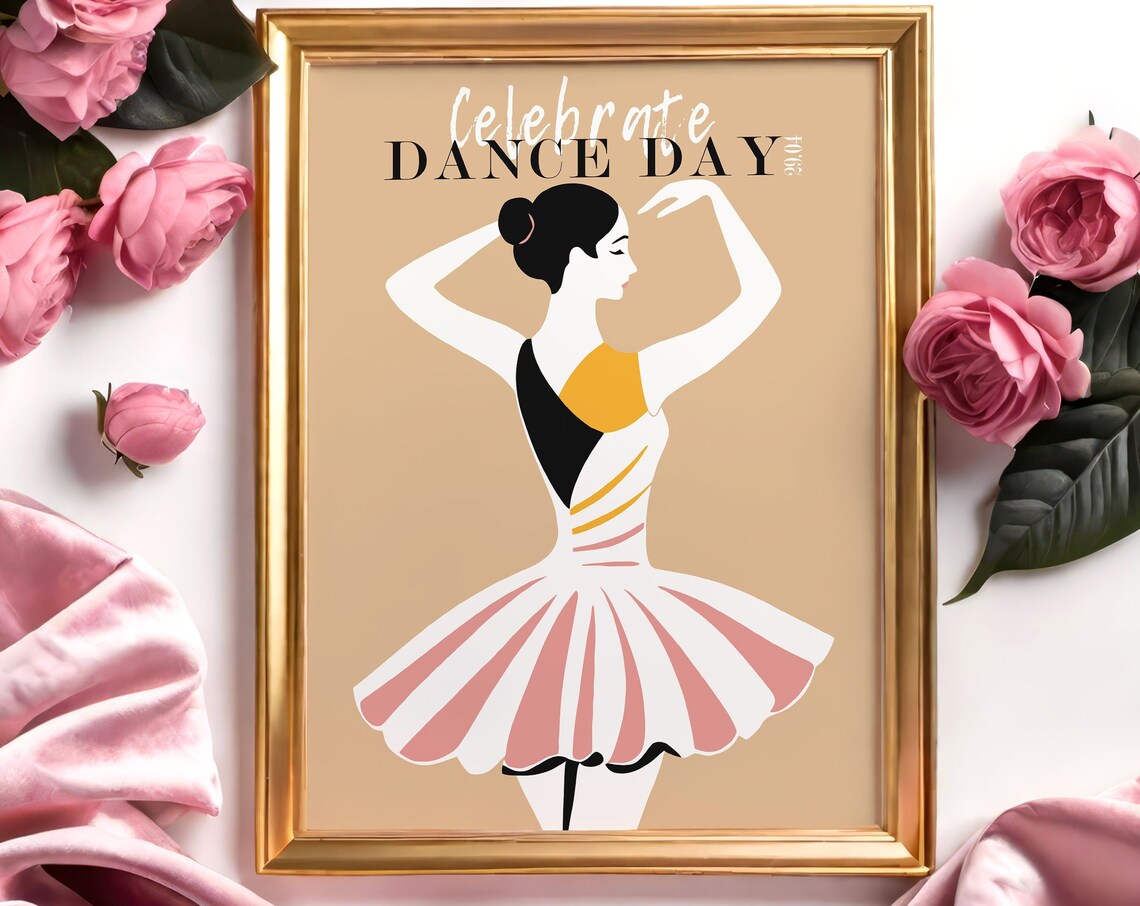 Celebrate Dance Day April 29 Blush Pink Tutu Ballerina Poster