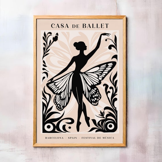 Casa De Ballet Festival De Msica Poster Elegant Butterfly Ballerina Silhouette Wall Art Dance Lovers Gift Ballet Wall Art Music Print