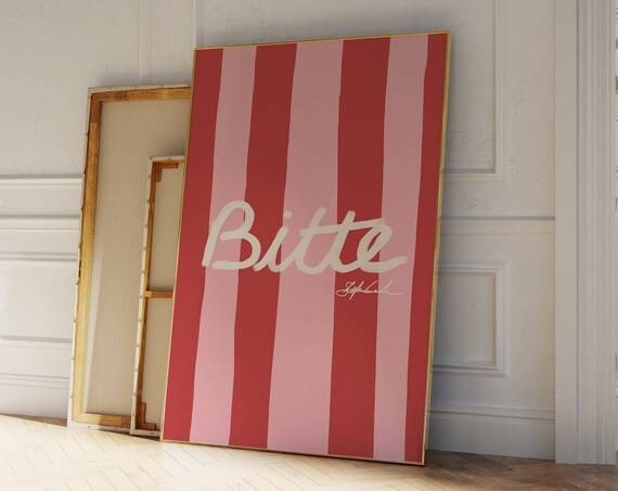Bitte Print Modern Boho Cute German Quote Wall Art Simple Scandi Stylemodern Preppy Striped Bold Typography