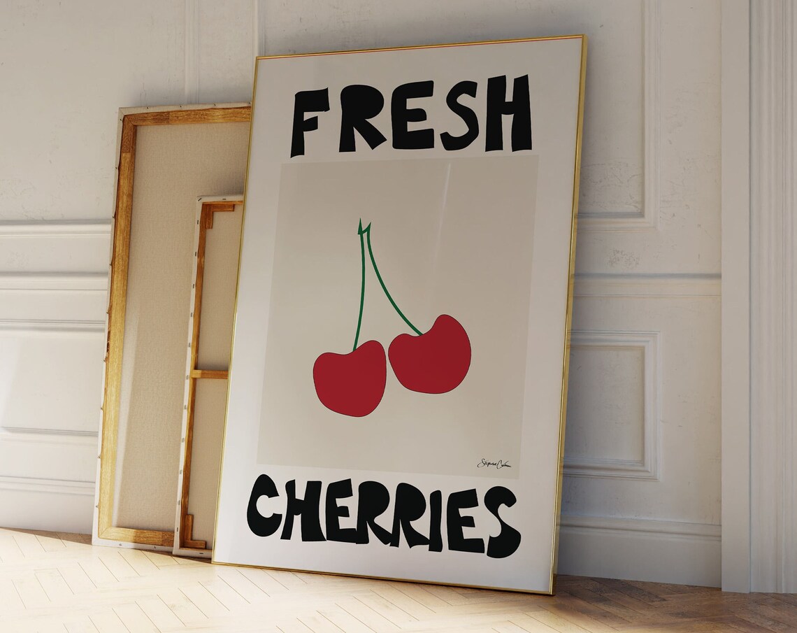Fresh Cherries Pop Art Poster, Food Illustration