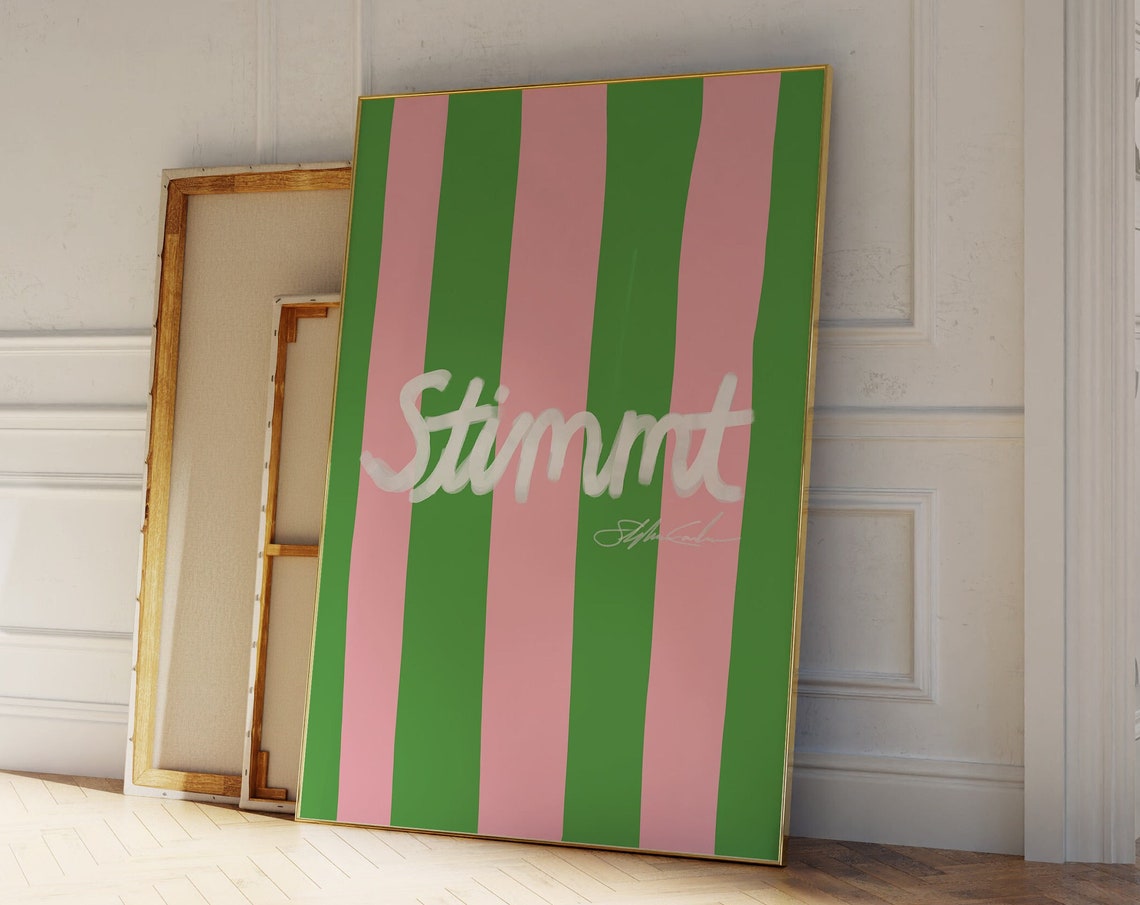 Stimmt German Quote Green Pink Bold Stripe Typography Decor Poster