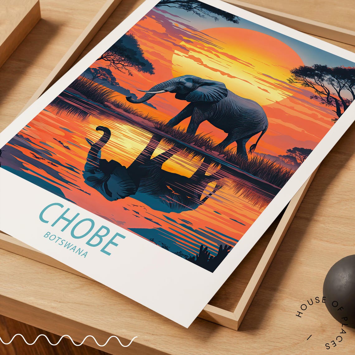 Chobe Botswana Elephant Sunset Safari Waterhole Travel Poster - Image 3