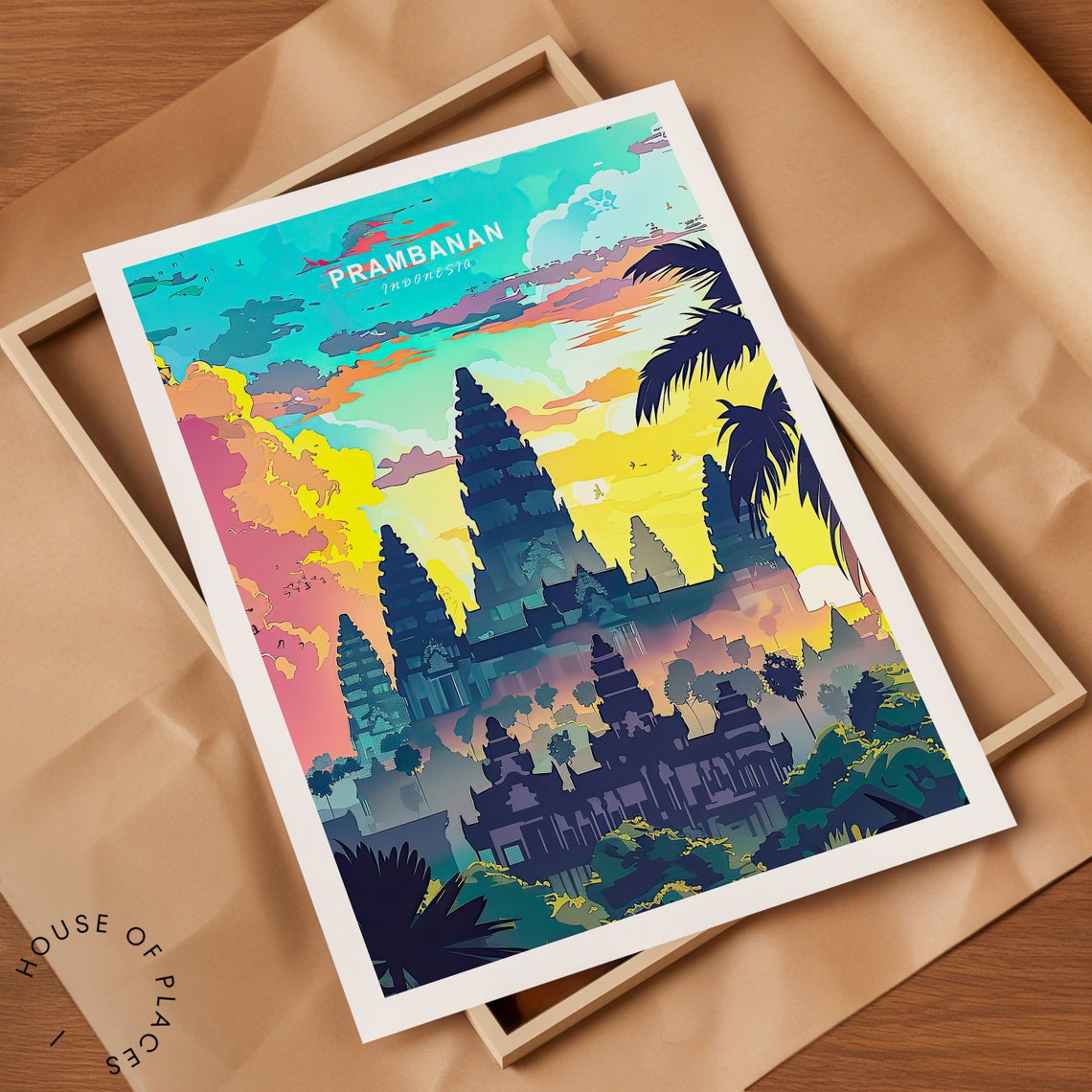 Prambanan Indonesia Ancient Hindu Temple Sunset Travel Poster - Image 2