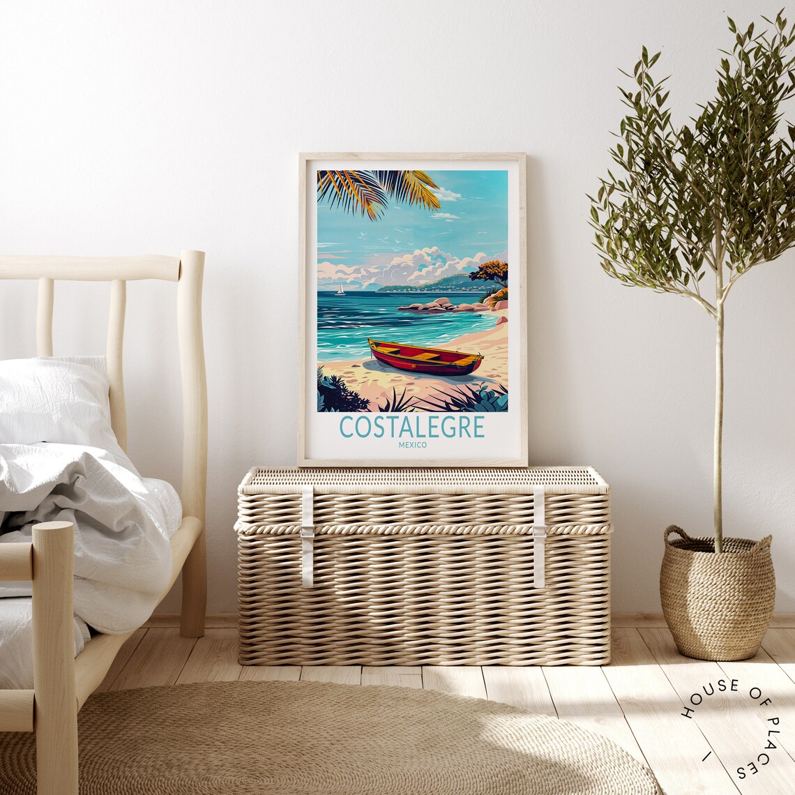 Costalegre Mexico Tropical Beach Red Boat Vintage Coastal Travel Poster - Image 3
