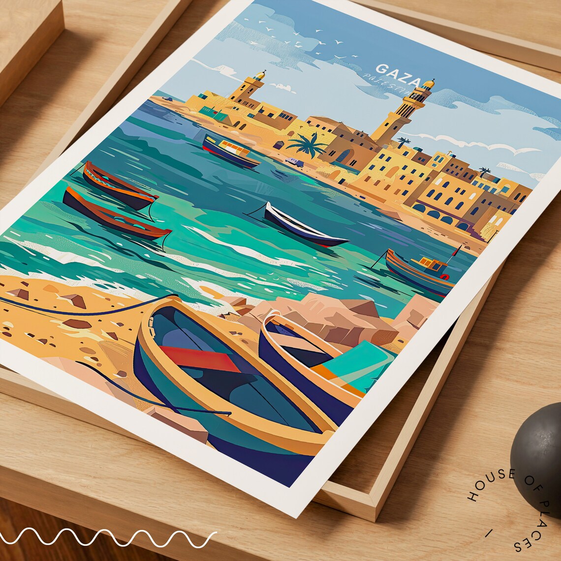 Gaza Palestine Harbor Boats Minarets Coastal Old Town Travel Poster - Image 2