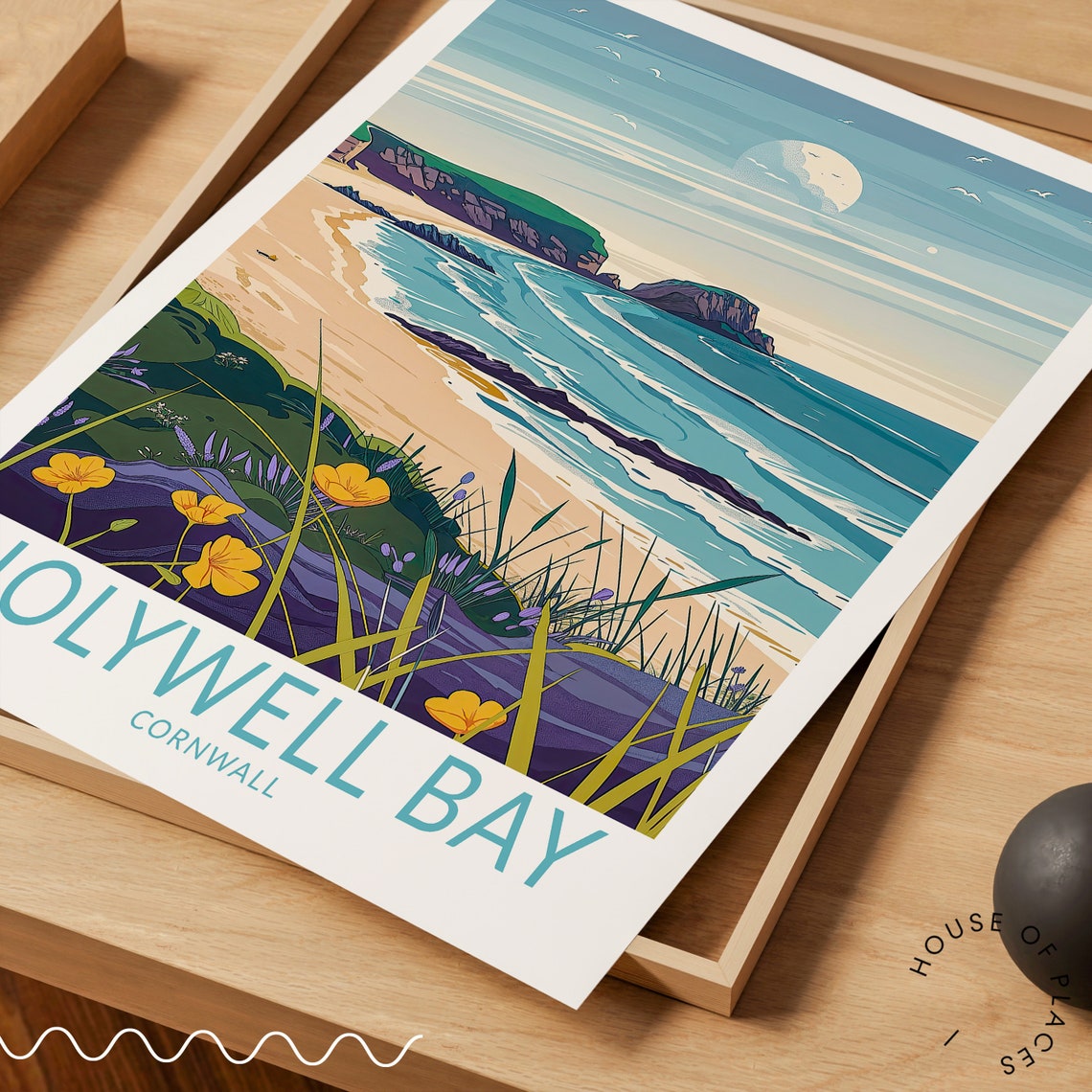 Holywell Bay Cornwall Moonrise Over Beach And Ocean View Poster - Image 3