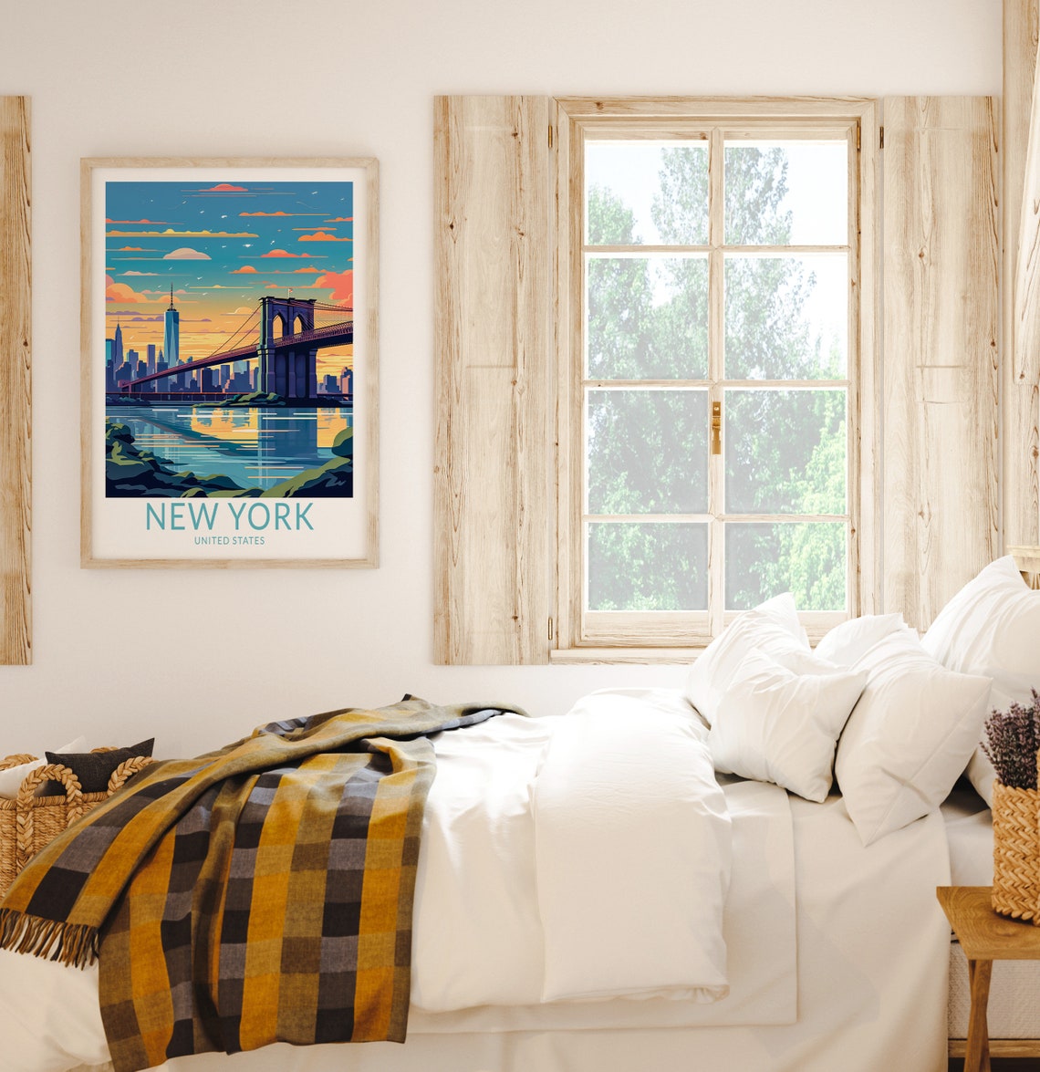 New York Brooklyn Bridge Sunset Manhattan Skyline Travel Poster - Image 2