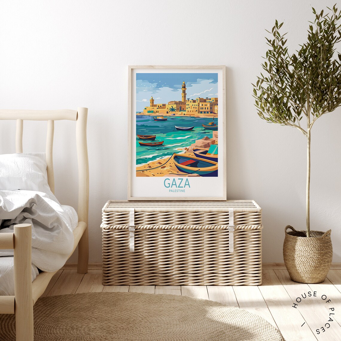 Gaza Palestine Fishing Harbor Wooden Boats Vintage Travel Poster - Image 4