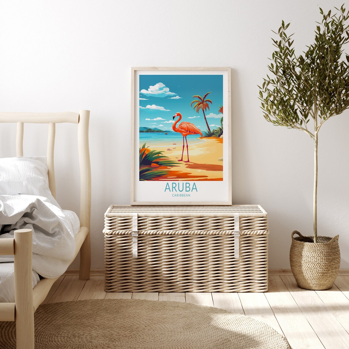 Aruba Caribbean Flamingo On Golden Beach Retro Travel Poster - Image 3