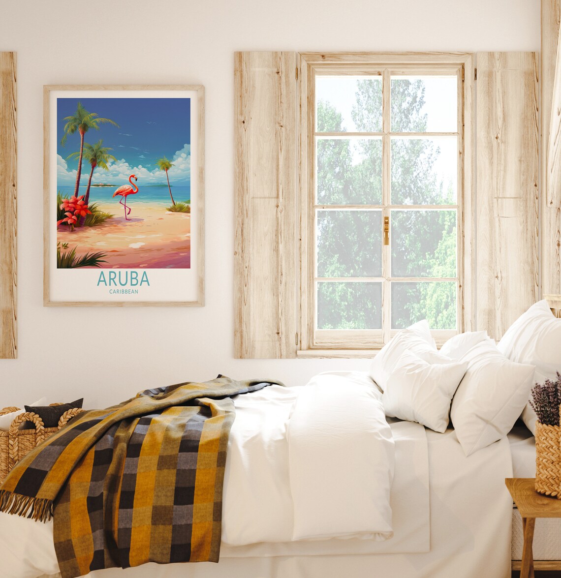 Aruba Caribbean Flamingo Beach Palm Trees Tropical Island Travel Poster - Image 2