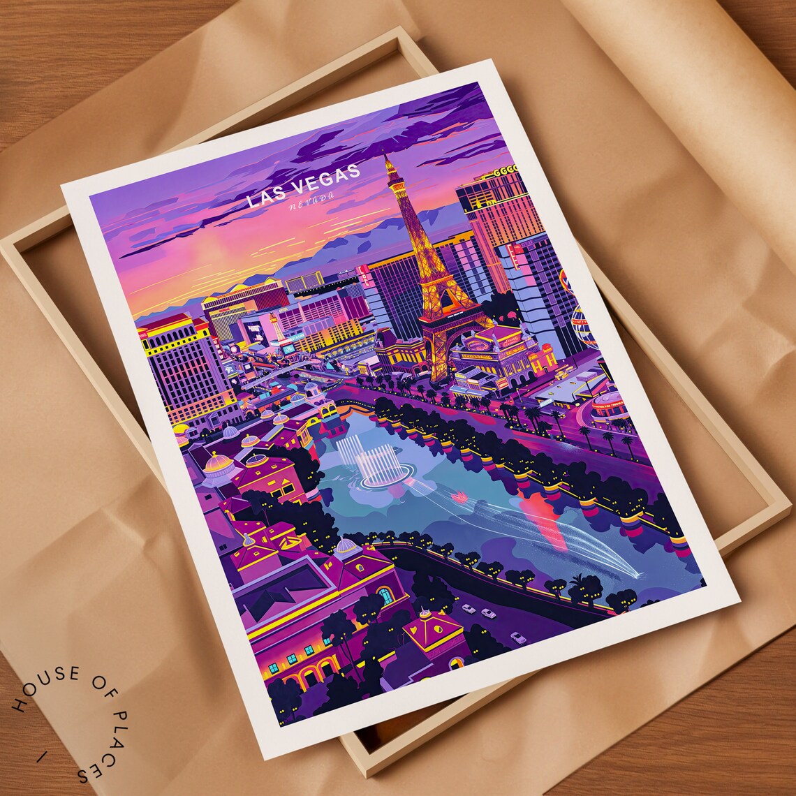 Las Vegas Nevada Neon Strip City Skyline Sunset Travel Poster - Image 2