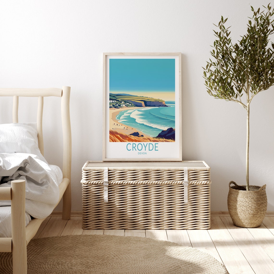 Croyde Devon Beach Cliffs Surf Coast England Travel Art Poster - Image 3
