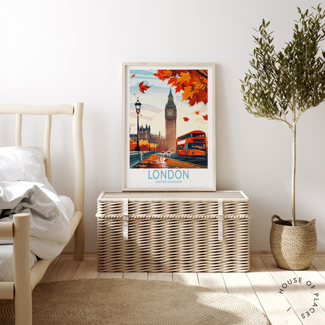 London Big Ben Clock Tower Red Bus Autumn Westminster Travel Poster - Image 4