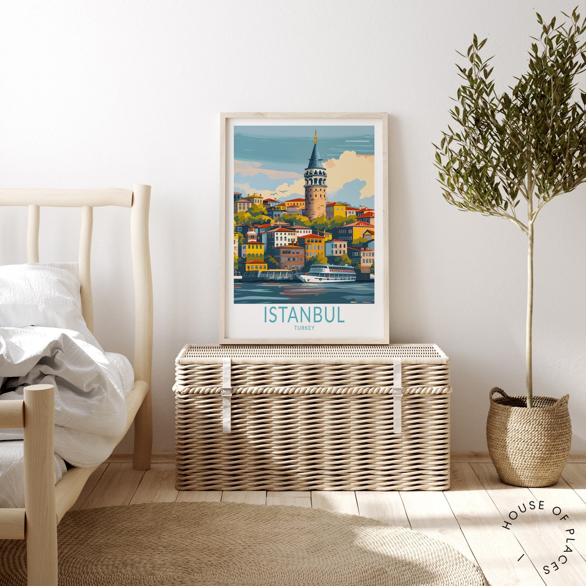 Istanbul Turkey Galata Tower Harbor View Illustrated Travel Poster - Image 3