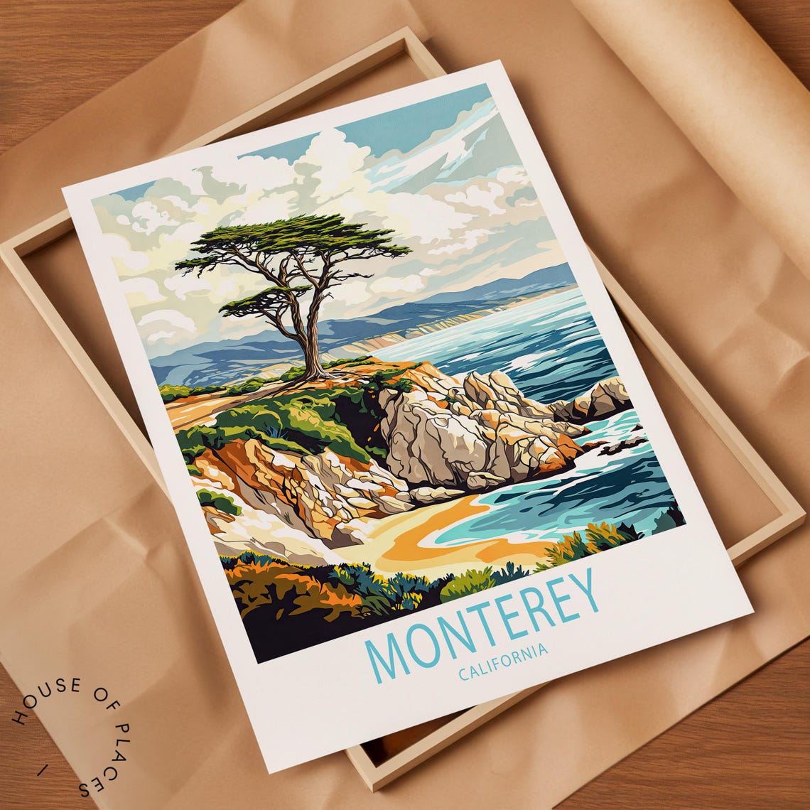 Monterey California Cypress Tree Rocky Cliff Coast Travel Poster - Image 2
