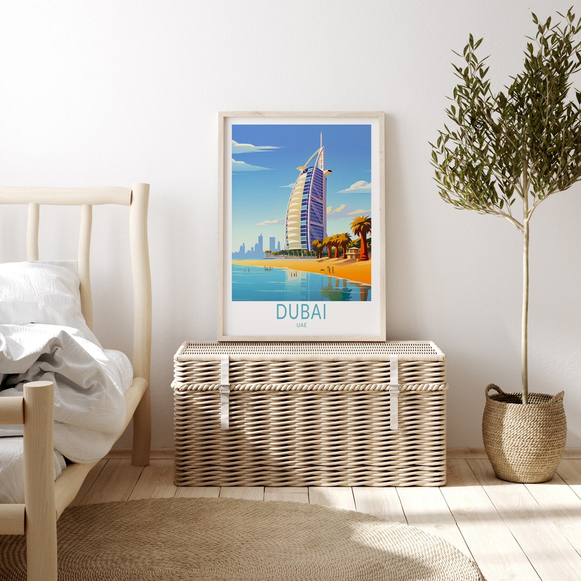 Dubai UAE Burj Al Arab Beach Palm Trees Skyline Travel Poster - Image 3
