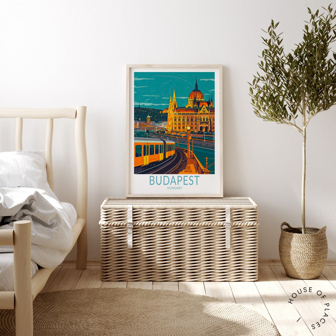 Budapest Hungary Night Tram Parliament Building Travel Poster - Image 3