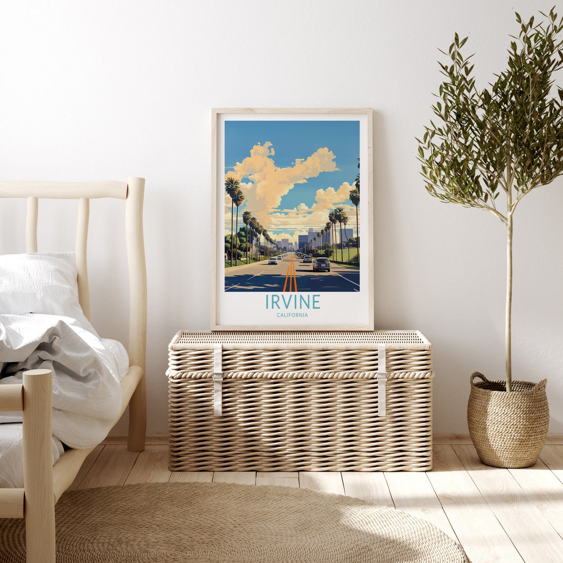Irvine California Palm Lined Boulevard Skyline City Travel Poster - Image 3