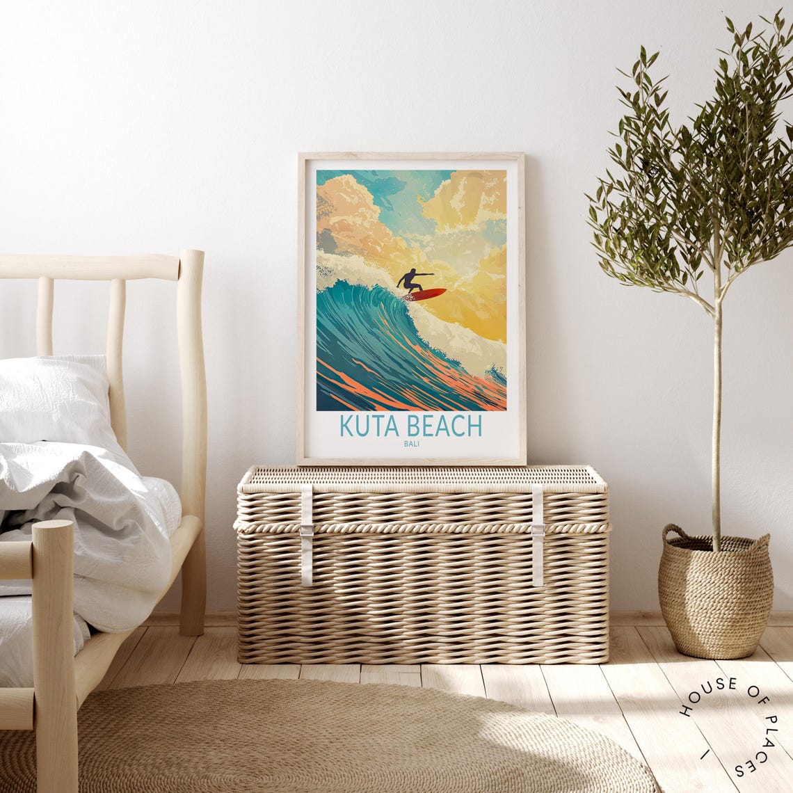 Kuta Beach Bali Surfer Riding a Giant Wave at Sunset Travel Poster - Image 4