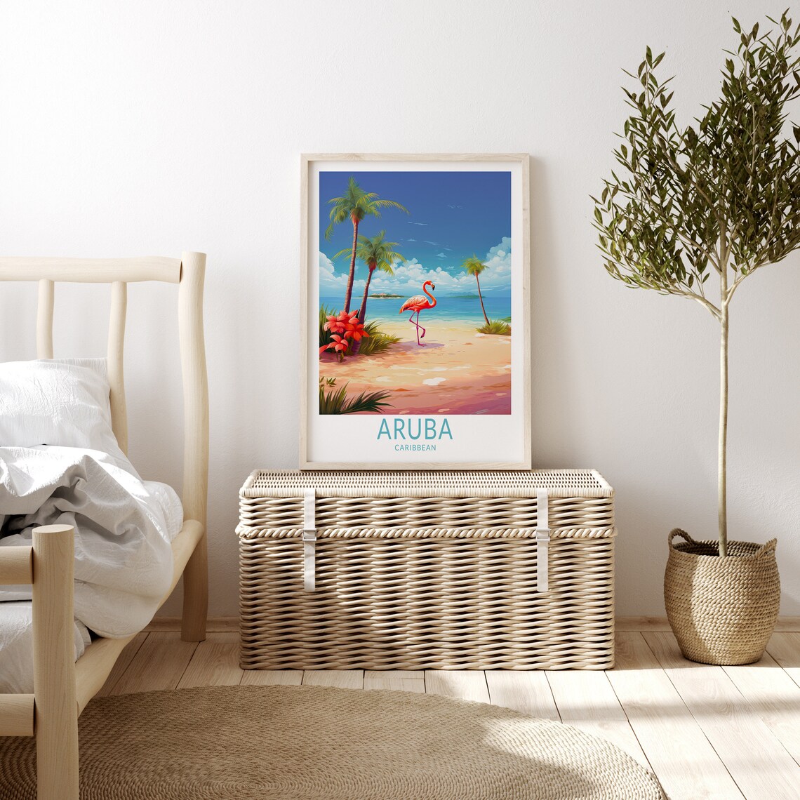 Aruba Caribbean Flamingo Beach Palm Trees Tropical Island Travel Poster - Image 3