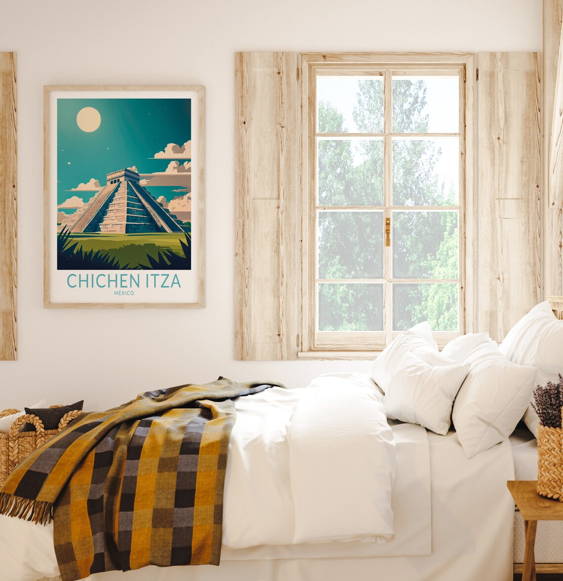 Chichen Itza Mexico Mayan Pyramid Under Big Sun Retro Sky Travel Poster - Image 2