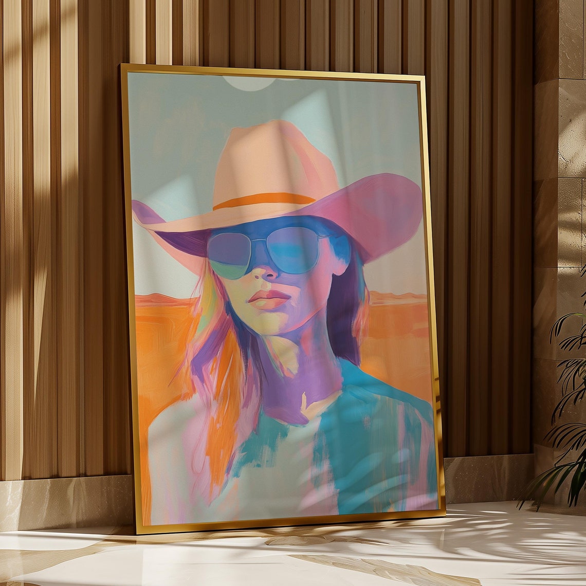 Cowgirl Portrait Painting Abstract Colourful Cowgirl Wall Art Mid Century South Western Print Dopamine Wall Art W21