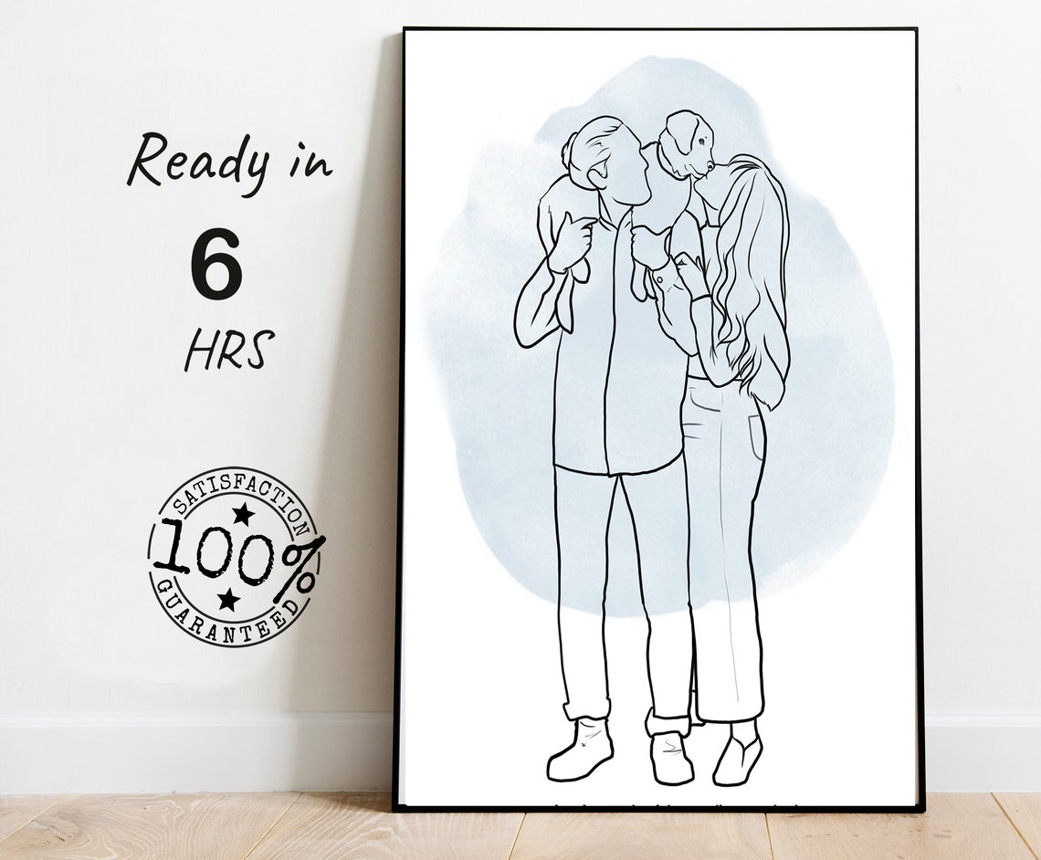 Faceless Portrait Painting Family Portrait Artwork One Line Drawing Customized Line Art Gift For Boyfriend Faceless Art Style Portrait