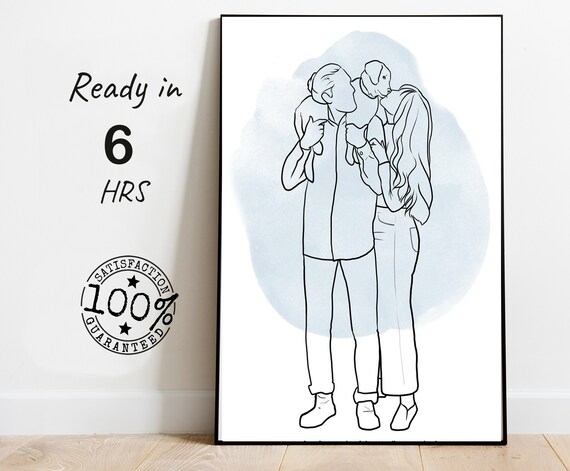 Faceless Portrait Painting Family Portrait Artwork One Line Drawing Customized Line Art Gift For Boyfriend Faceless Art Style Portrait
