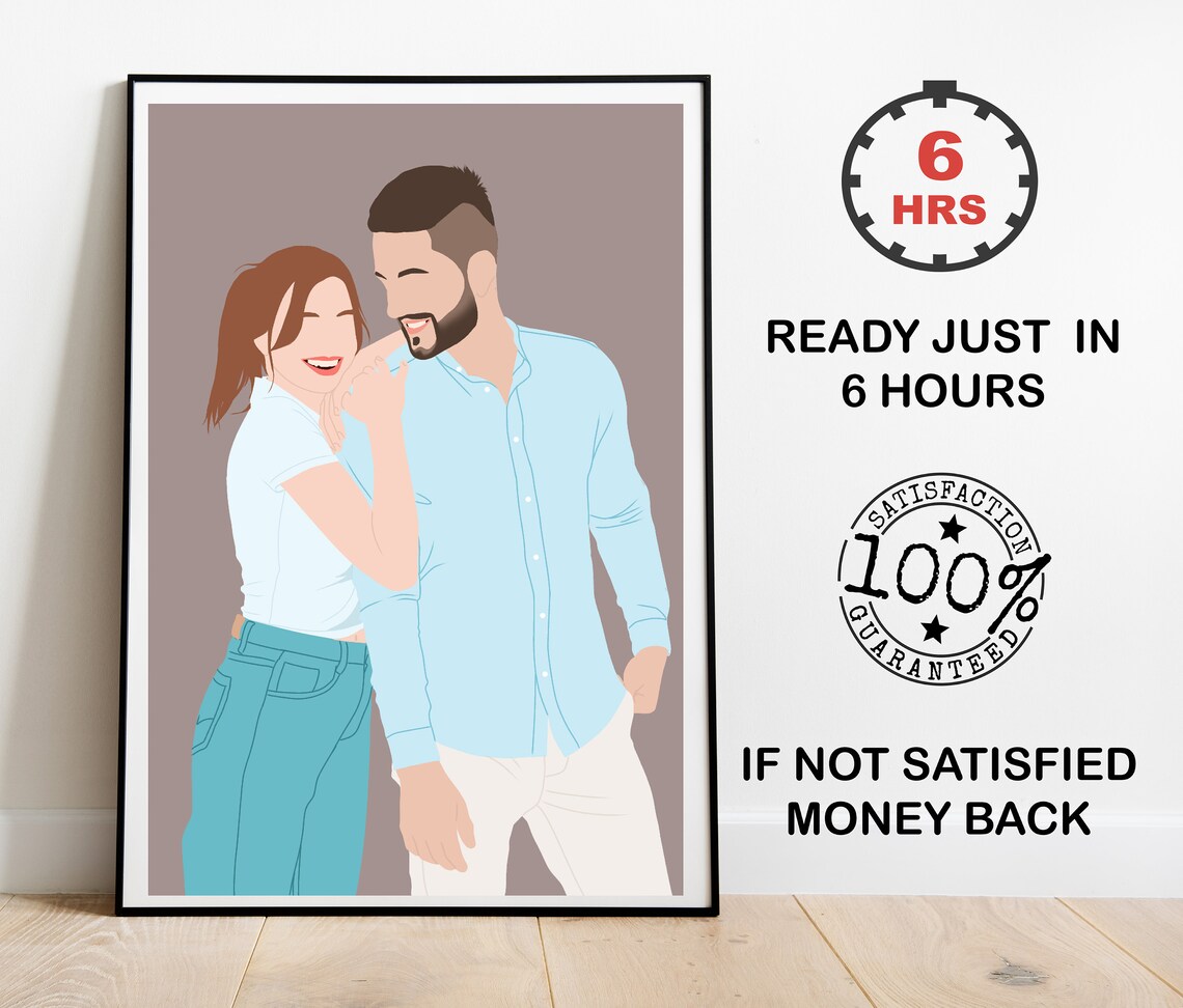 Playful Couple Custom Color Portrait Taupe Background Wall Poster